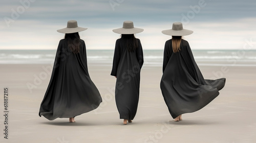Mujeres de negro en la playa 01  AI generativa Ilustración	
