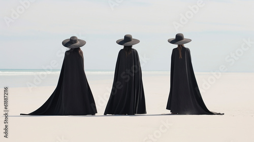 Mujeres de negro en la playa 03  AI generativa Ilustración	

