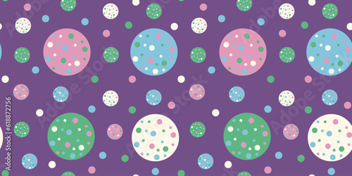 Design of Birthday Wrapping Paper. Modern endless ornament with Circle Shapes. Retro Wallpaper and bed linen print with Round. Design for textile printing. Vector illustration.