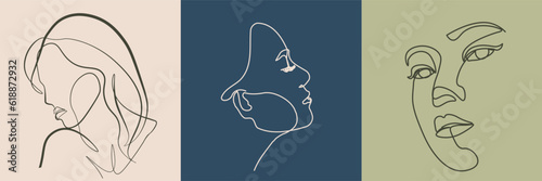 Surreal Faces Continuous line, drawing of set faces and hairstyles, fashion concept, woman's beauty, minimalist, vector illustration, pretty sexy. Love yourself and take care of yourself.