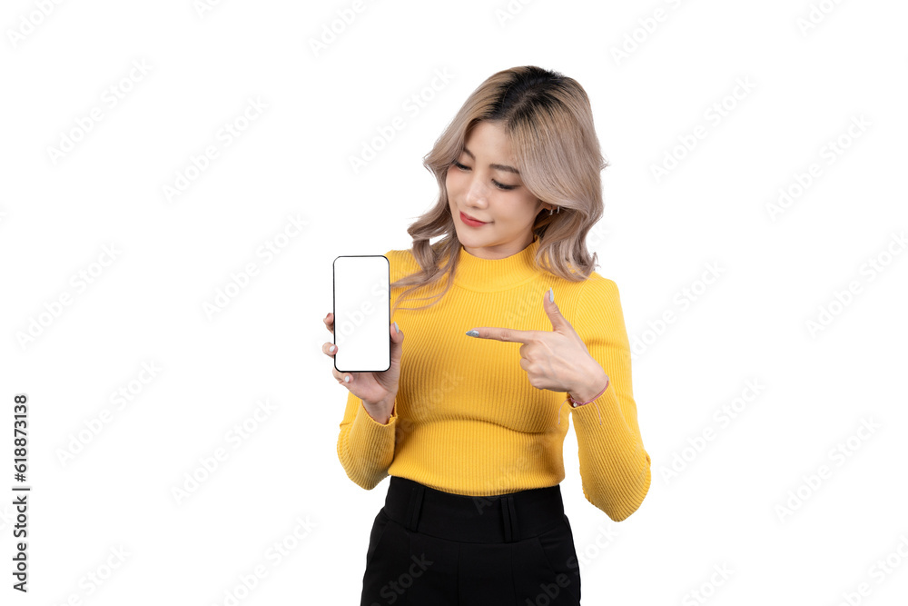 Portrait of a happy asian businesswoman using mobile phone isolated over white background. Portrait of a happy asian businesswoman using mobile phone isolated over white background.