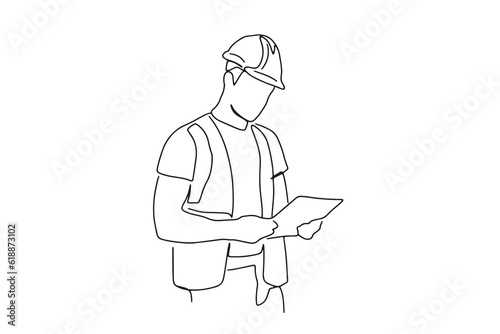 one line drawing engineer building
Construction supervision vector illustration is simple.hand-drawn illustration about occupation.