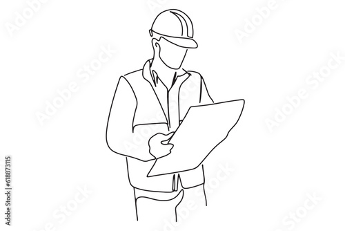 one line drawing engineer building
Construction supervision vector illustration is simple.hand-drawn illustration about occupation.