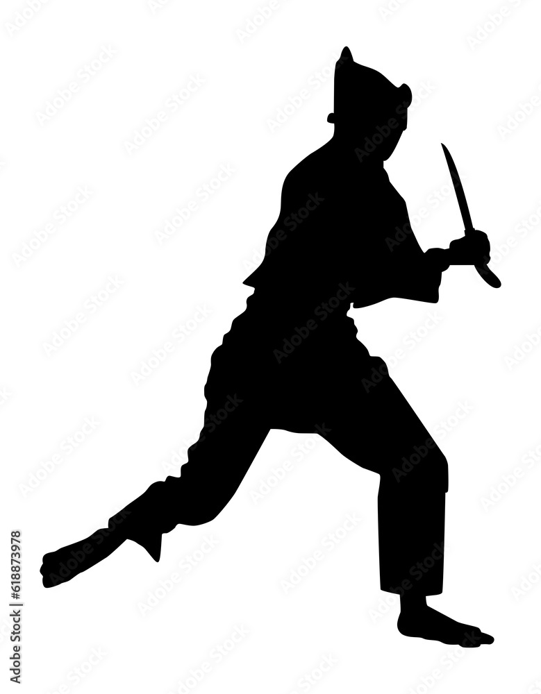 Silhouette of 'Pencak Silat' Athlete in action use machete as a weapon, Pencak Silat is Martial Art from Indonesia. Format PNG Silhouette of 'Pencak Silat' Athlete in action use machete as a weapon, Pencak Silat is Martial Art from Indonesia. Format PNG