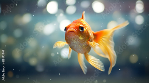 A perplexed goldfish in an aquarium 