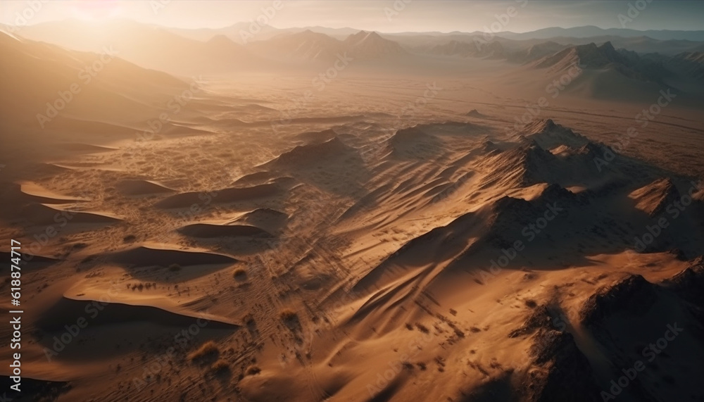 Fototapeta premium Majestic mountain range, tranquil sunset beauty in nature generated by AI