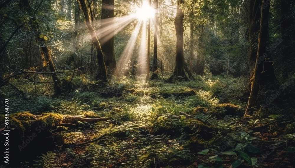 Fototapeta premium Tranquil scene of mystery in uncultivated wilderness generated by AI