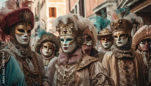 Venetian carnival masks adorn elegant Italian women generated by AI