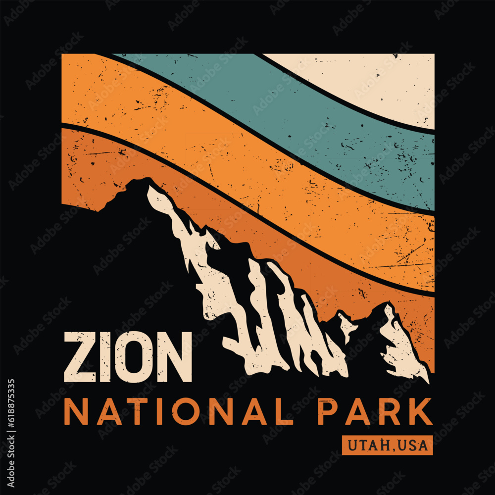 Zion National Park vector illustration in vintage style for t-shirt ...