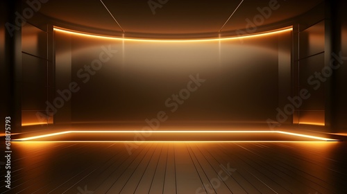 Empty geometrical Room in Amber Colors with beautiful Lighting. Futuristic Background for Product Presentation.