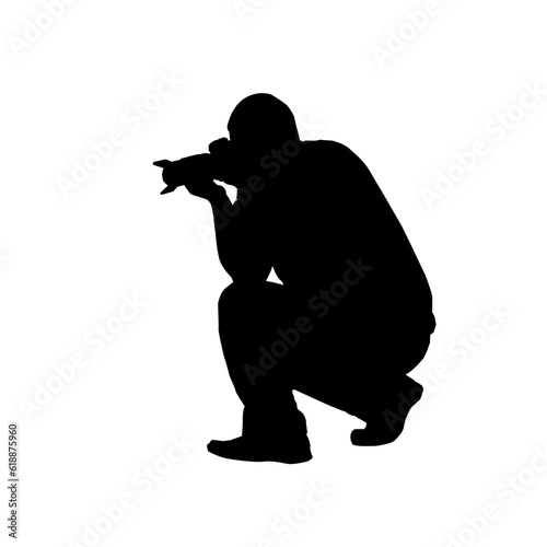 Vector silhouette of a man with a camera on a white background. Vector illustration
