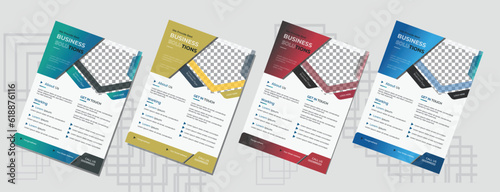 Corporate business flyer template design set with blue, orange, red and yellow color. marketing, business proposal, promotion, advertise, publication, cover page. new digital marketing flyer set