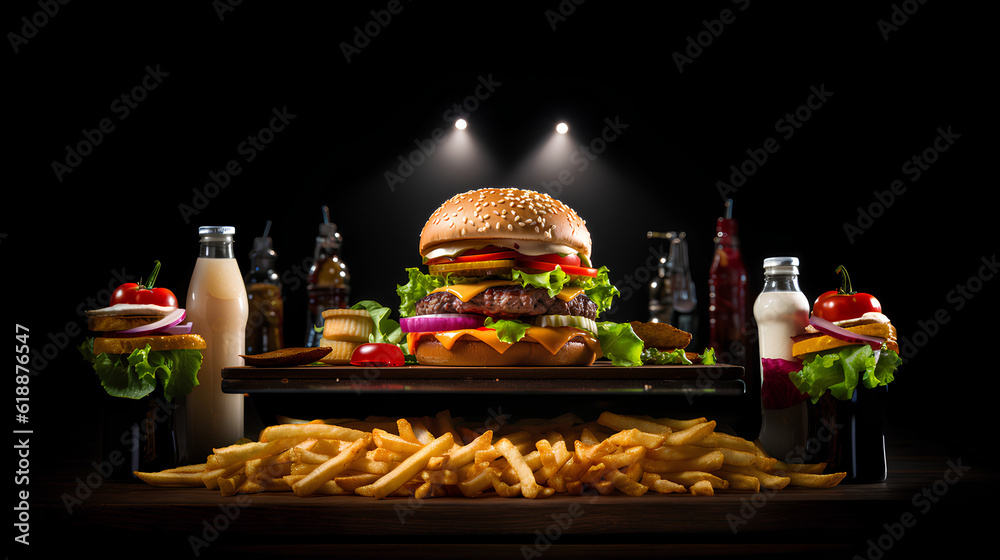 juicy burger and fries