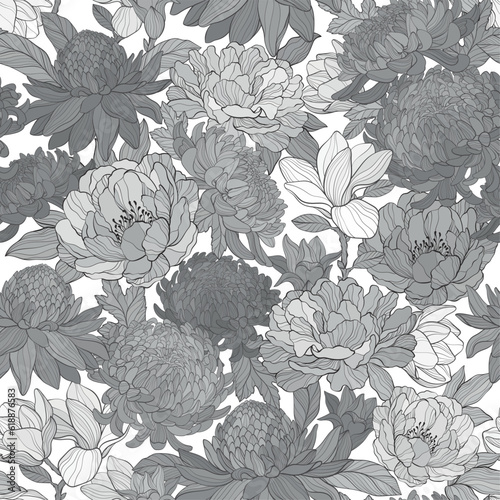 Wallpaper Mural Seamless monochrome pattern with various flowers. Torontodigital.ca