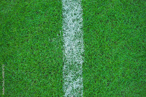 Top view of white stripes made on green grass for textures or backgrounds