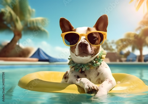 dog on the pool, with sunglasses, chill, sun © Ulas
