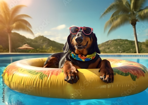 dog on the pool, with sunglasses, chill, sun © Ulas