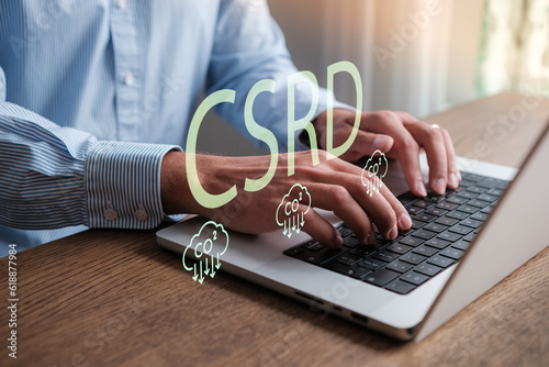 Corporate Sustainability Reporting Directive Concept. CSRD Reporting, sustainability reporting. CO2 emissions reduction. Financial Reporting. Auditing.