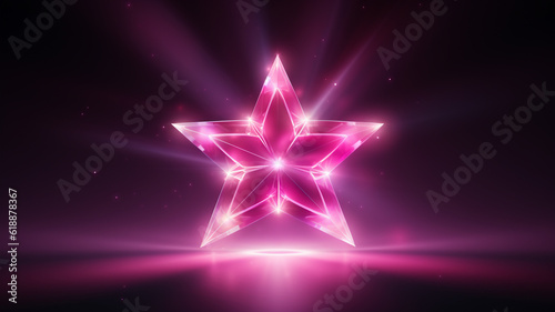 rosa pink Stern mit Lichteffekten auf dunklem Hintergrund. Querformat. Generative Ai.