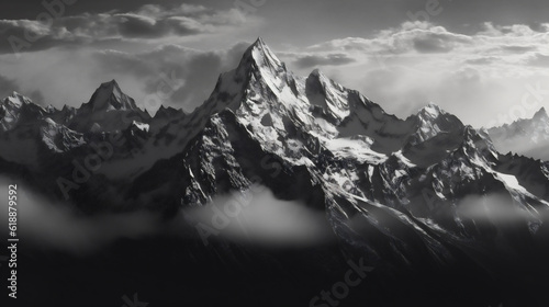 Beautiful mountain landscape with rugged and majestic mountain peaks and valleys. Generative ai.
