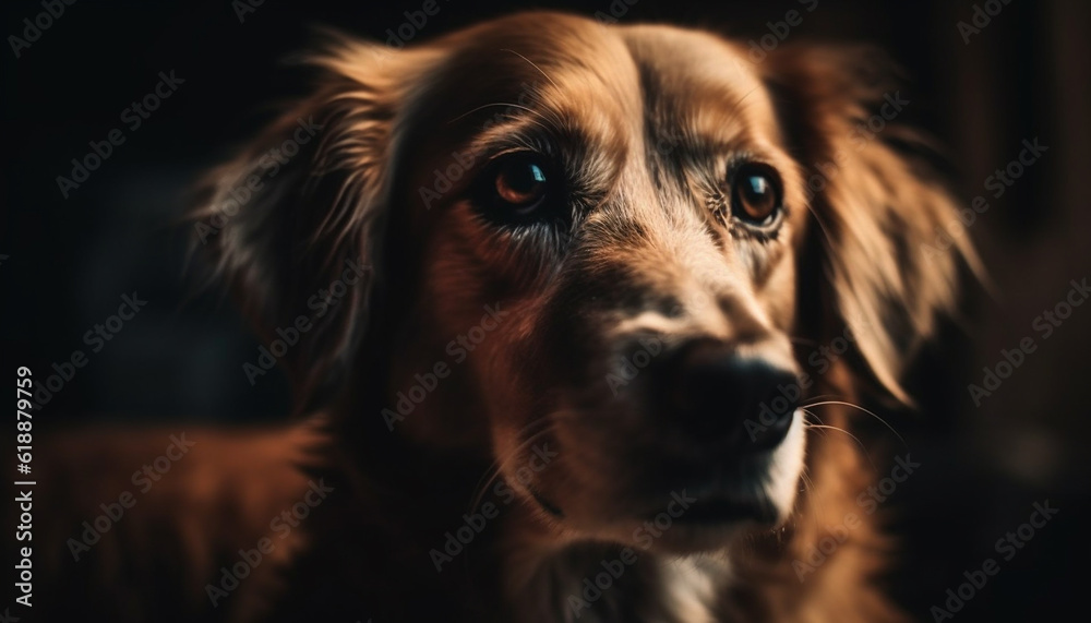 Cute puppy portrait: loyal spaniel looking sad generated by AI
