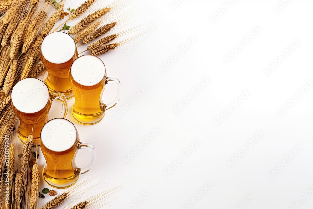 ai generated Banner with the beer theme, beer glass, white background, and copy space