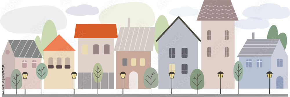 landscape with trees and houses vector