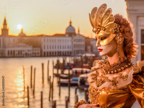 Carnevale elaborate masks and imaginative costumes at the Venice Carnival  Italy  Generative AI