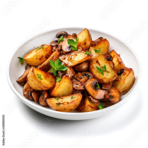 Portion of roasted potato with mushrooms