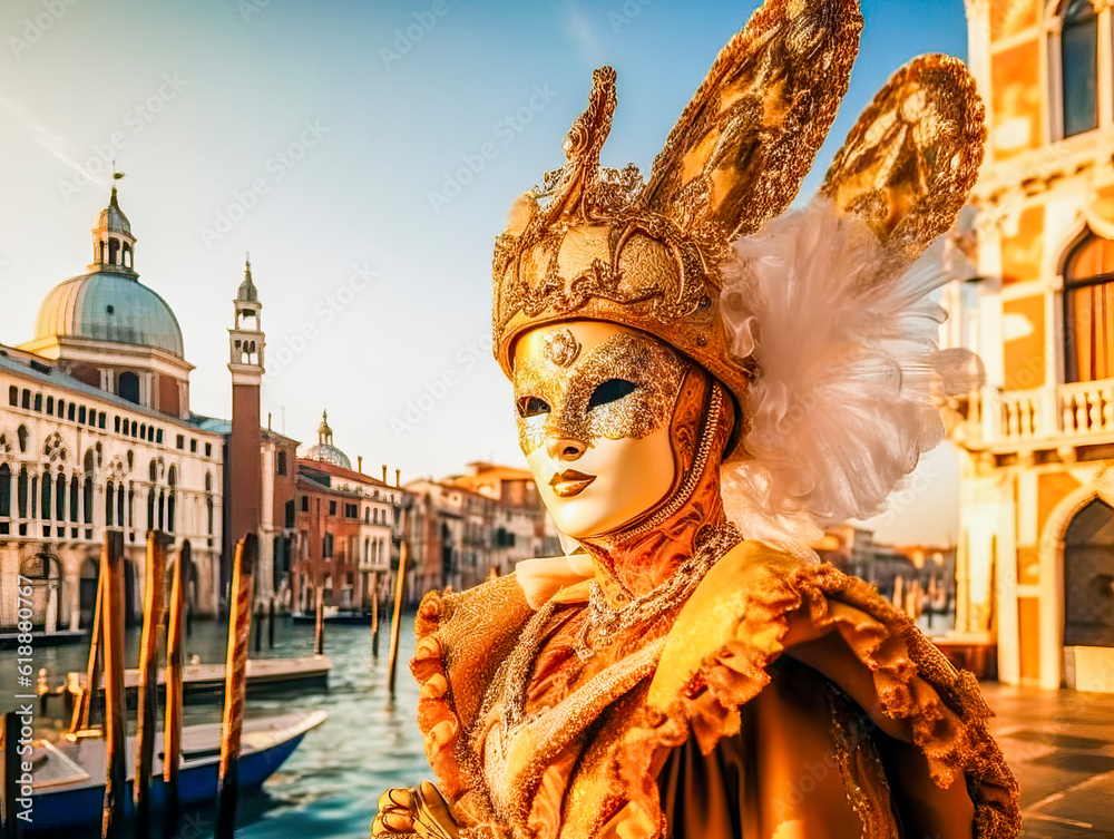 Carnevale elaborate masks and imaginative costumes at the Venice Carnival, Italy, Generative AI