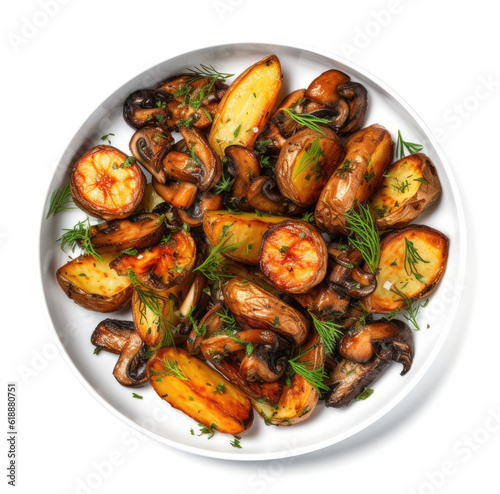 Portion of roasted potato with mushrooms