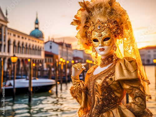 Carnevale elaborate masks and imaginative costumes at the Venice Carnival, Italy, Generative AI