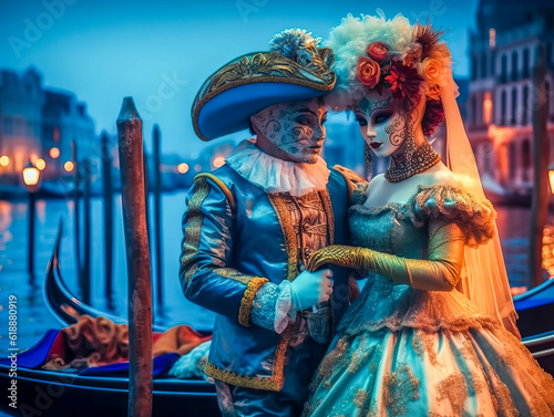 Carnevale elaborate masks and imaginative costumes at the Venice Carnival, Italy, Generative AI