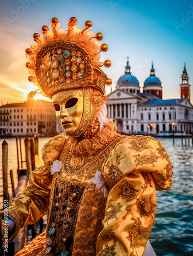 Carnevale elaborate masks and imaginative costumes at the Venice Carnival, Italy, Generative AI © pwmotion