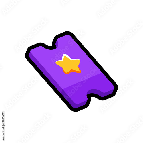 Isolated flat 3d ticket icon for game, interface, sticker, app. The sign in a cartoon style for match 3, arcade, rpg. The sprite for craft element in hyper casual mobile game