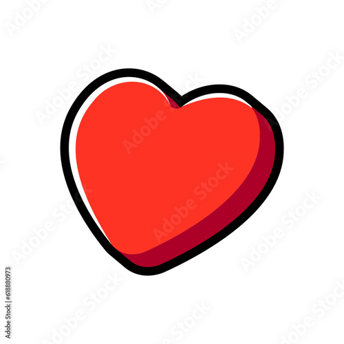 Isolated flat 3d heart icon for game, interface, sticker, app. The sign in a cartoon style for match 3, arcade, rpg. The sprite for craft element in hyper casual mobile game