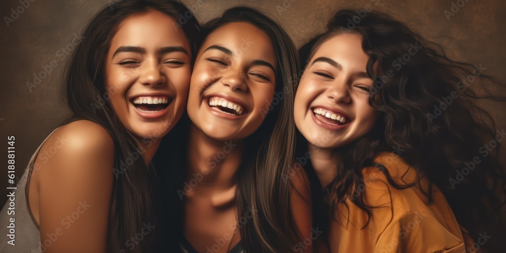 Obraz premium Close up portrait of Diversity of women. Portrait of smiling multicultural women. Generative AI