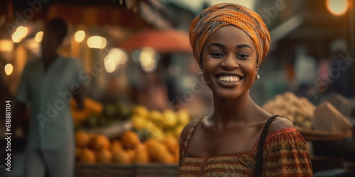 Generative AI. Happy African girls smile for a photo. 3d illustration concept, close up portrait of African woman. 