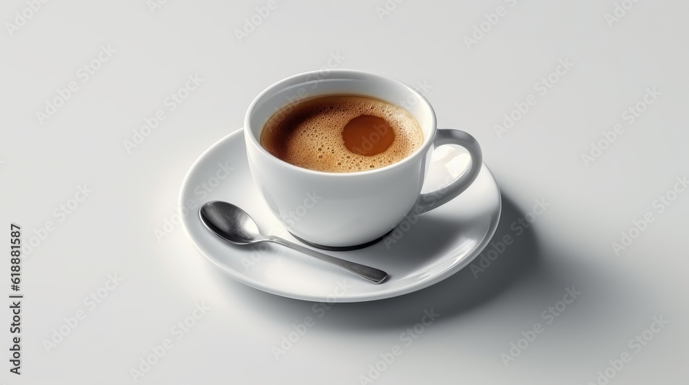 White cup of coffee on white background. AI generated. White cup of coffee on white background. AI generated.
