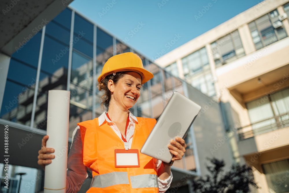 Portrait of an architect, construction and construction worker working on a real estate construction project or construction site.