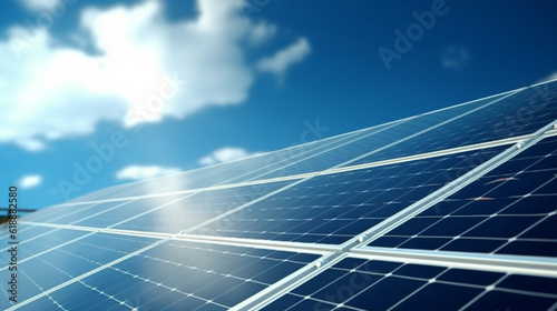 Solar panel with blue sky and clouds. concept clean energy  electric alternative  power in nature.