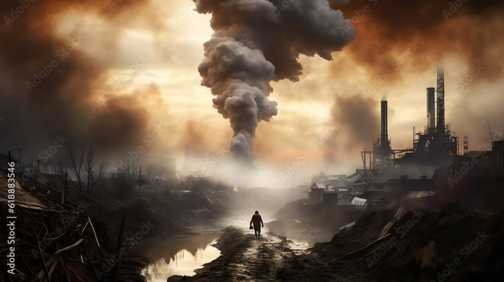 Fototapeta premium Climate Change, Pollution, Air Pollution, Factory