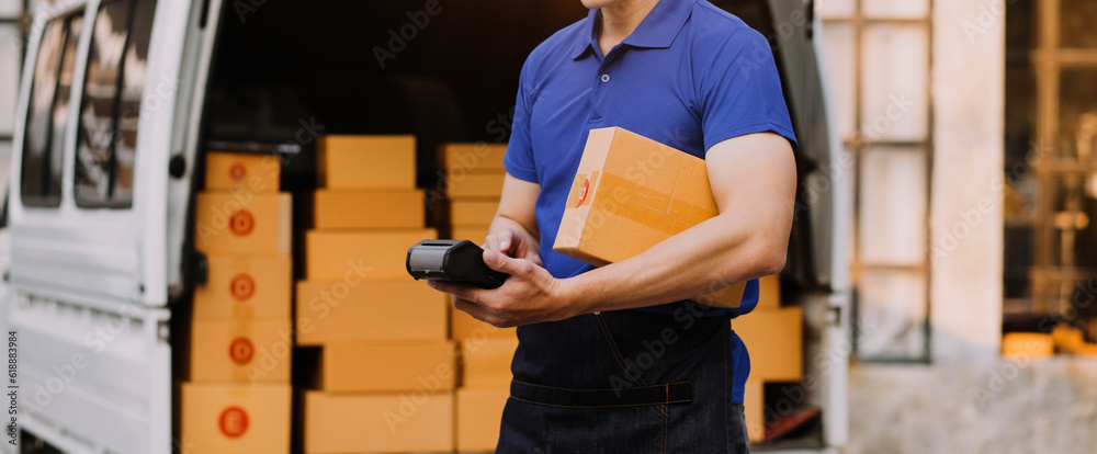 Starting small businesses SME owners man entrepreneurs working, box and check online orders to prepare to pack the boxes, sell to customers, sme business ideas online. Starting small businesses SME owners man entrepreneurs working, box and check online orders to prepare to pack the boxes, sell to customers, sme business ideas online.