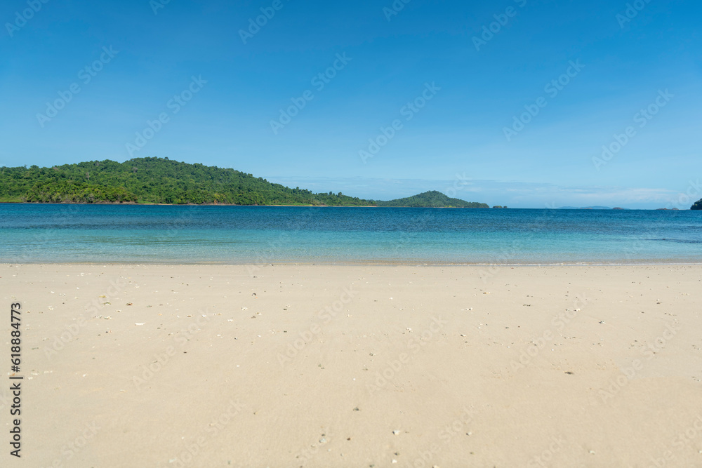 Summer beach and sea with clear sky background, Coiba island, Panama - stock photo