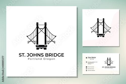 Silhouette of St. Johns Suspension Bridge Portland Oregon Building Landmark logo