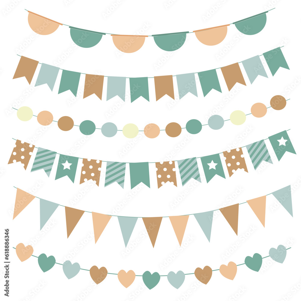 vector set with cute party decor for celebration happy birthday