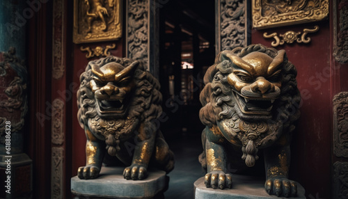 Ancient Chinese lion sculpture, symbol of royalty generated by AI
