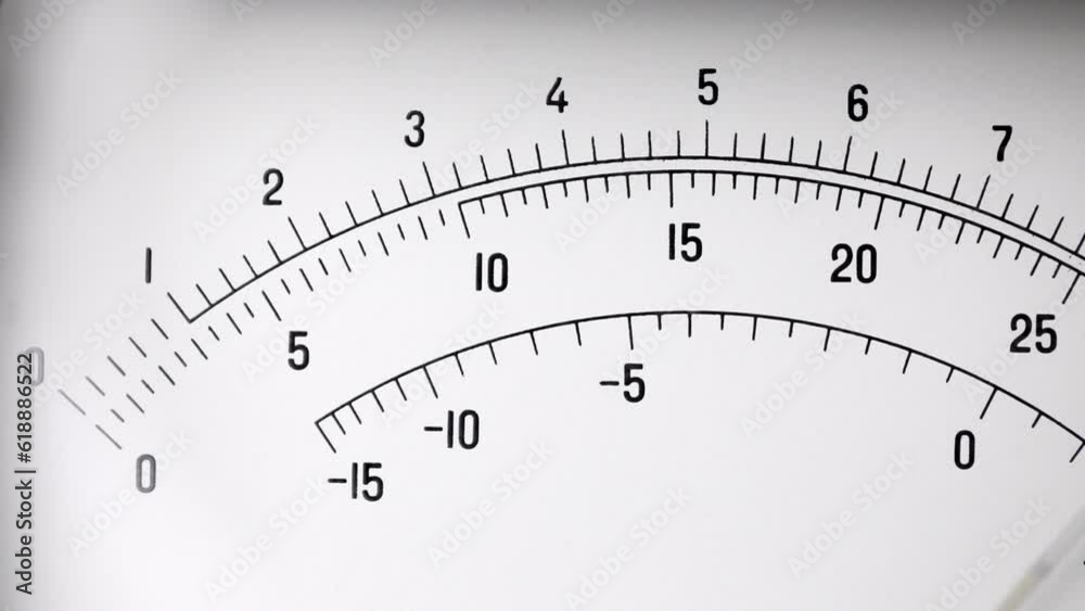 Analog voltmeter measuring current close-up Analog voltmeter measuring current close-up