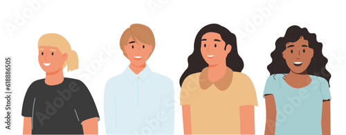 Portrait of casual women with different hairstyles and outfits isolated vector illustration