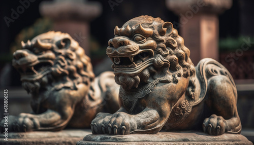 Majestic lion sculpture symbolizes Chinese culture royalty generated by AI